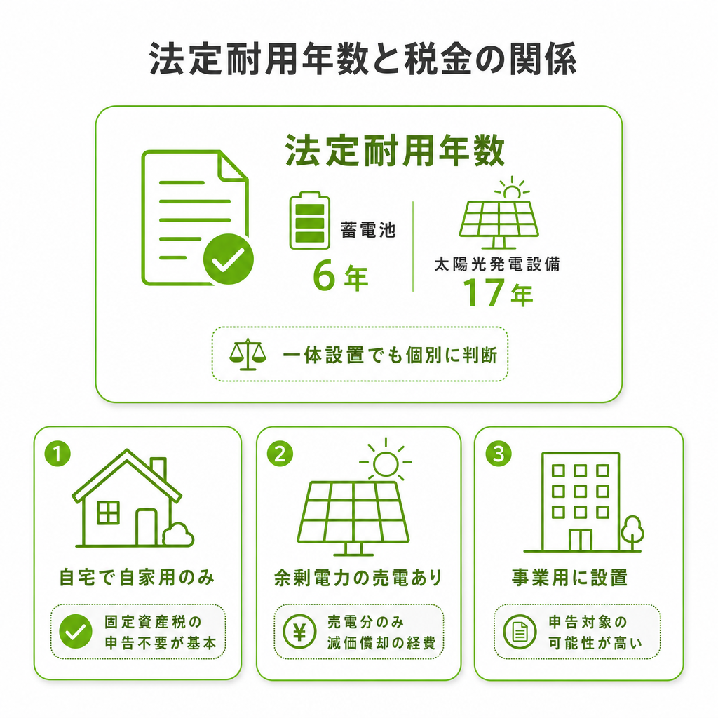 法定耐用年数と税金の関係（減価償却・固定資産税）のイメージ画像