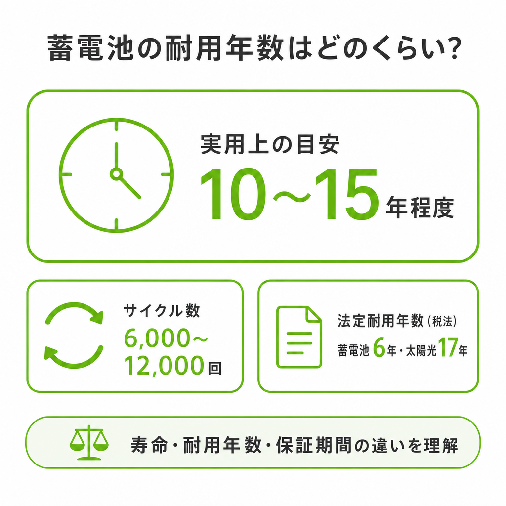 家庭用蓄電池の耐用年数はどのくらい？寿命との違いと目安のアイキャッチ画像
