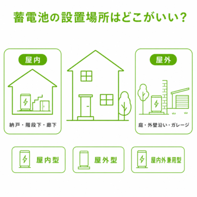 家庭用蓄電池の設置場所はどこがいい？屋内・屋外の選び方と設置条件を解説のアイキャッチ画像