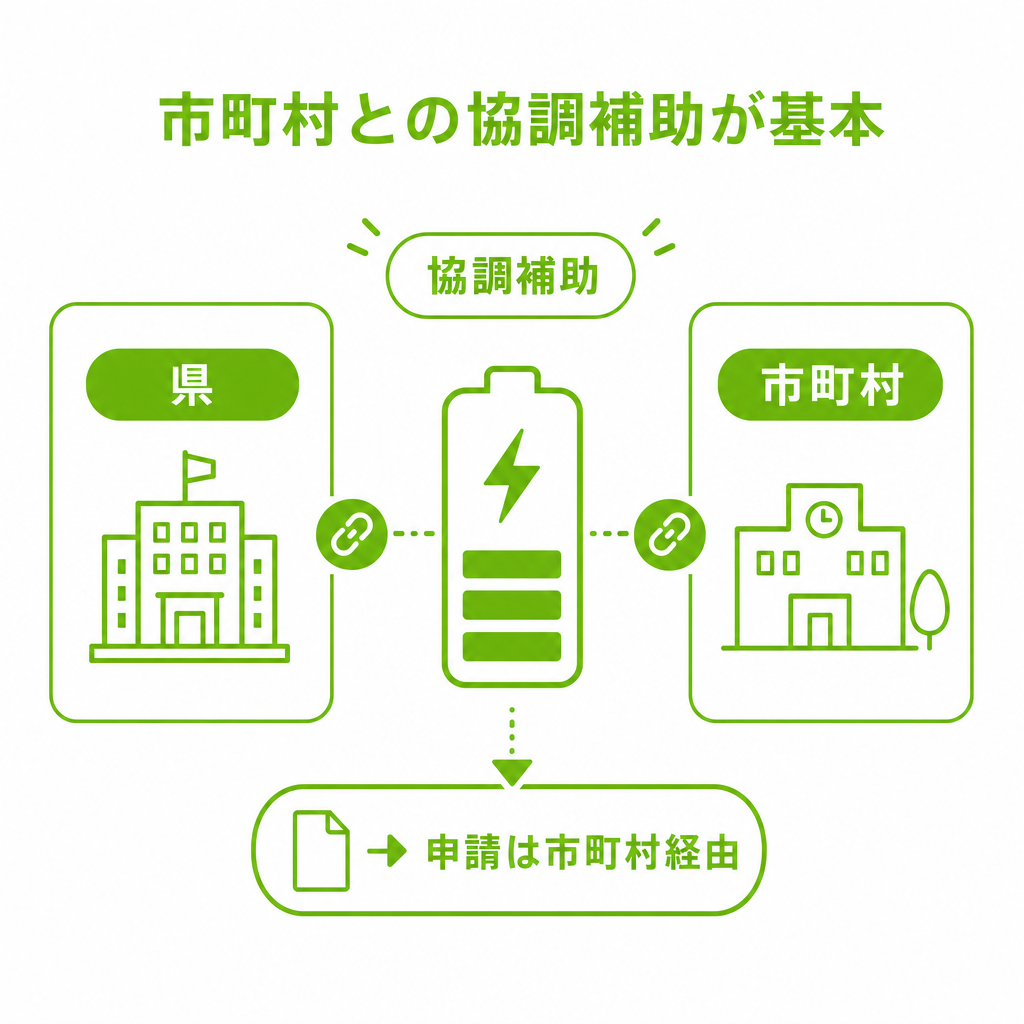 愛知県の蓄電池補助金は「市町村との協調補助」が基本のイメージ画像
