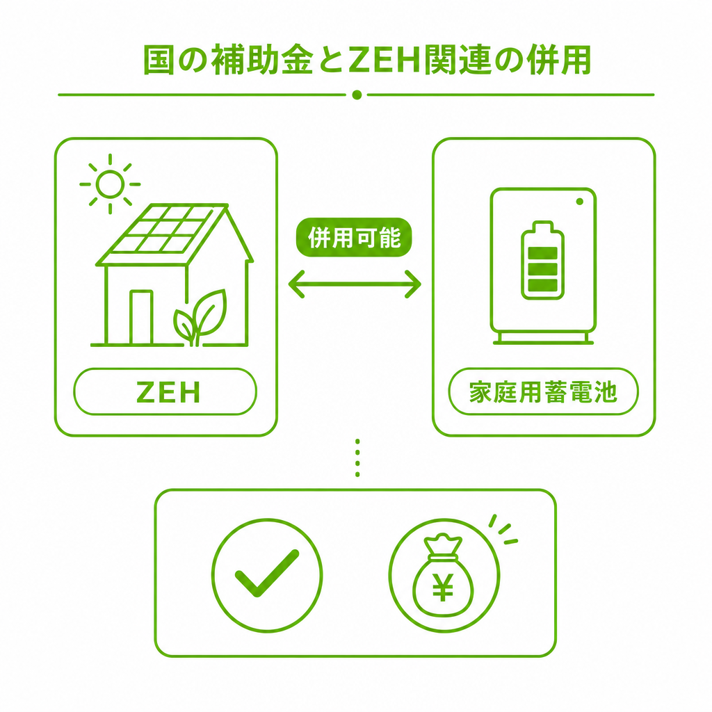 国の補助金とZEH関連の併用ポイントのイメージ画像