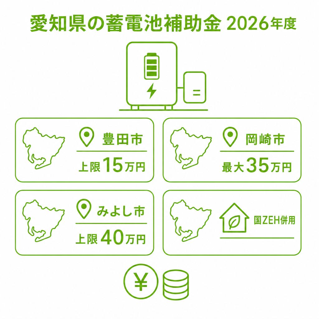 愛知県の蓄電池補助金（2026年度）｜助成額・条件・申請方法を解説のアイキャッチ画像