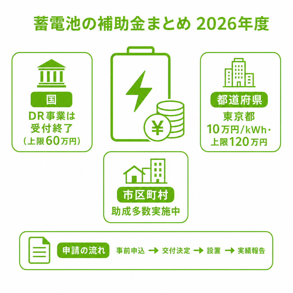 蓄電池の補助金まとめ（2026年度）｜国・自治体の最新情報と申請の流れのアイキャッチ画像