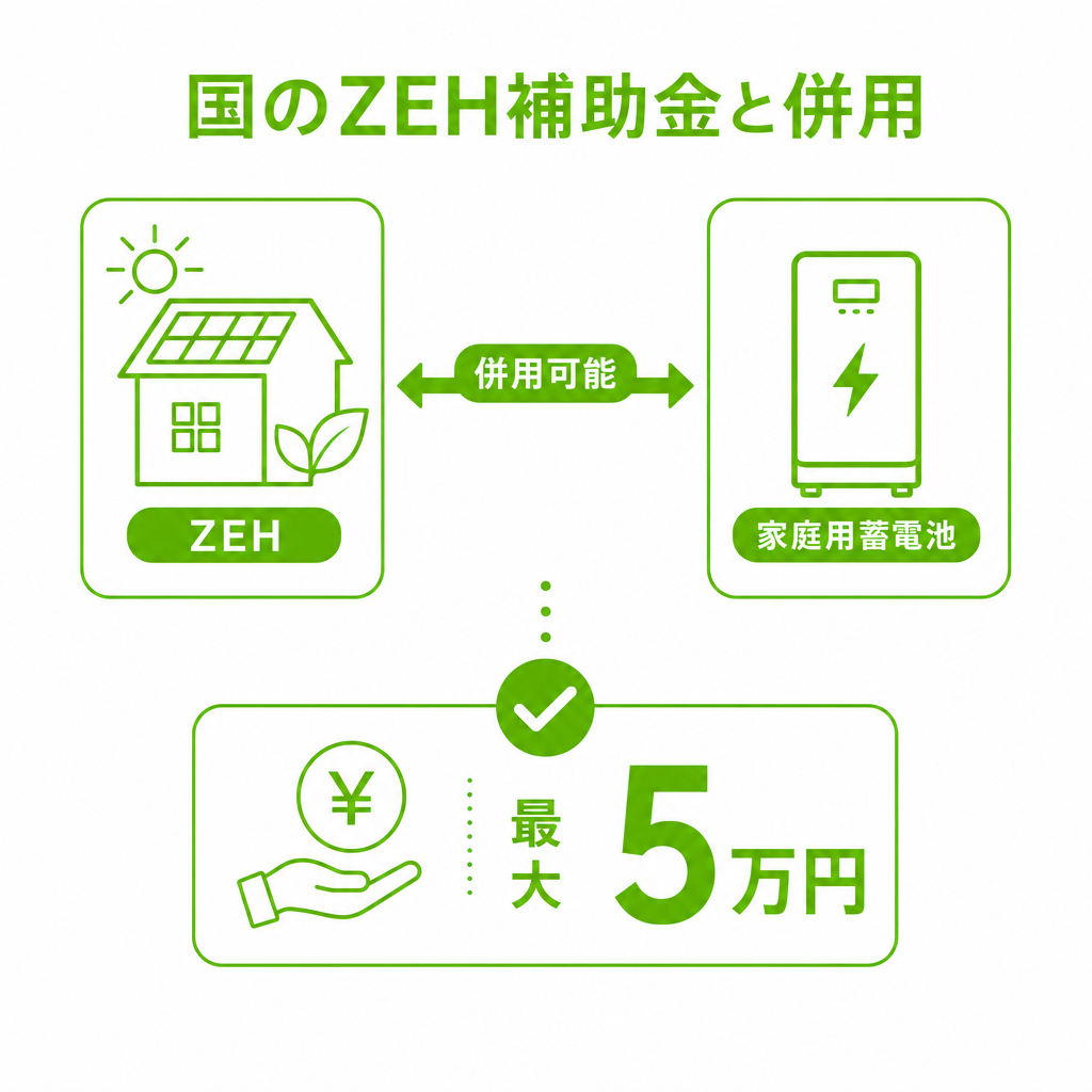 国のZEH補助金など、蓄電池と併用できる制度のイメージ画像