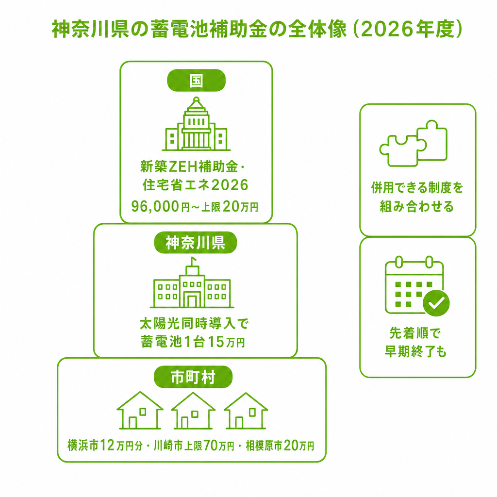 神奈川県の蓄電池補助金の全体像（2026年度）のイメージ画像