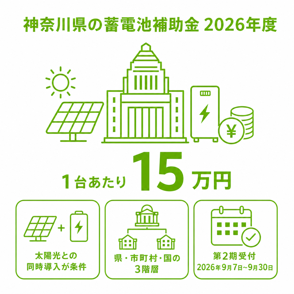 神奈川県の蓄電池補助金（2026年度）｜助成額・条件・申請方法を解説のアイキャッチ画像