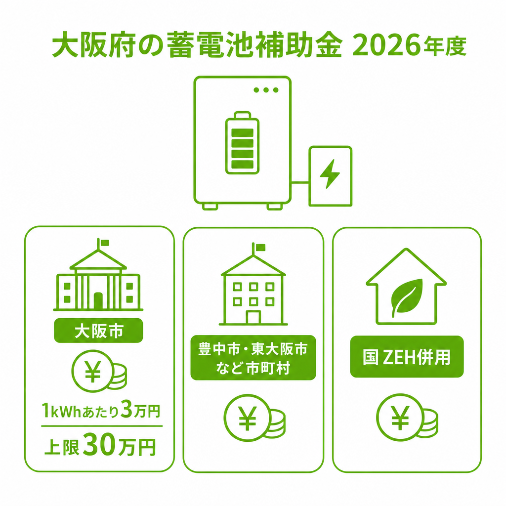 大阪府の蓄電池補助金（2026年度）｜助成額・条件・申請方法を解説のアイキャッチ画像
