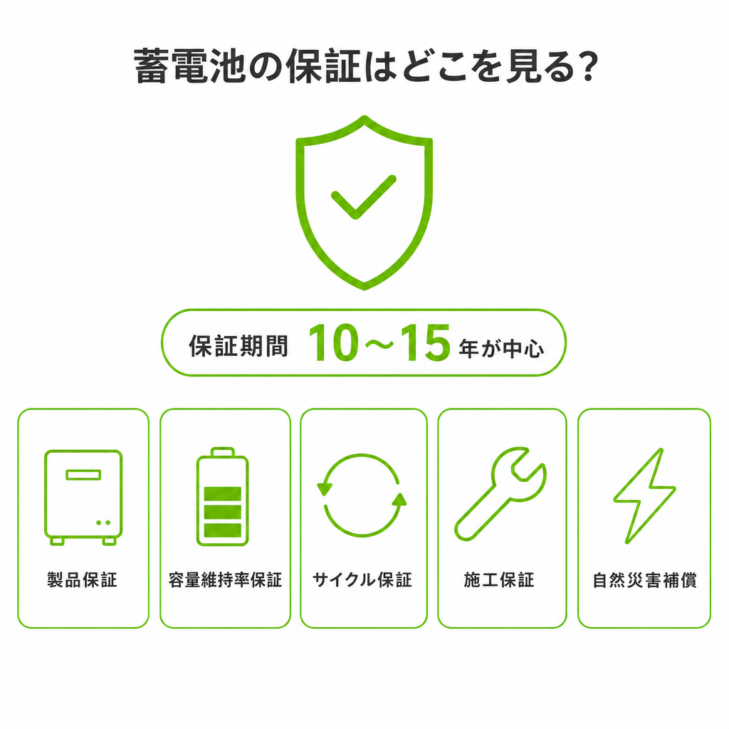 家庭用蓄電池の保証はどこを見る？種類・期間・メーカー比較のアイキャッチ画像