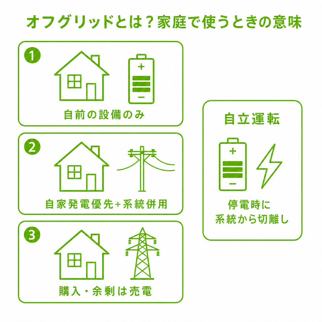 オフグリッドとは？家庭で使うときの意味のイメージ画像