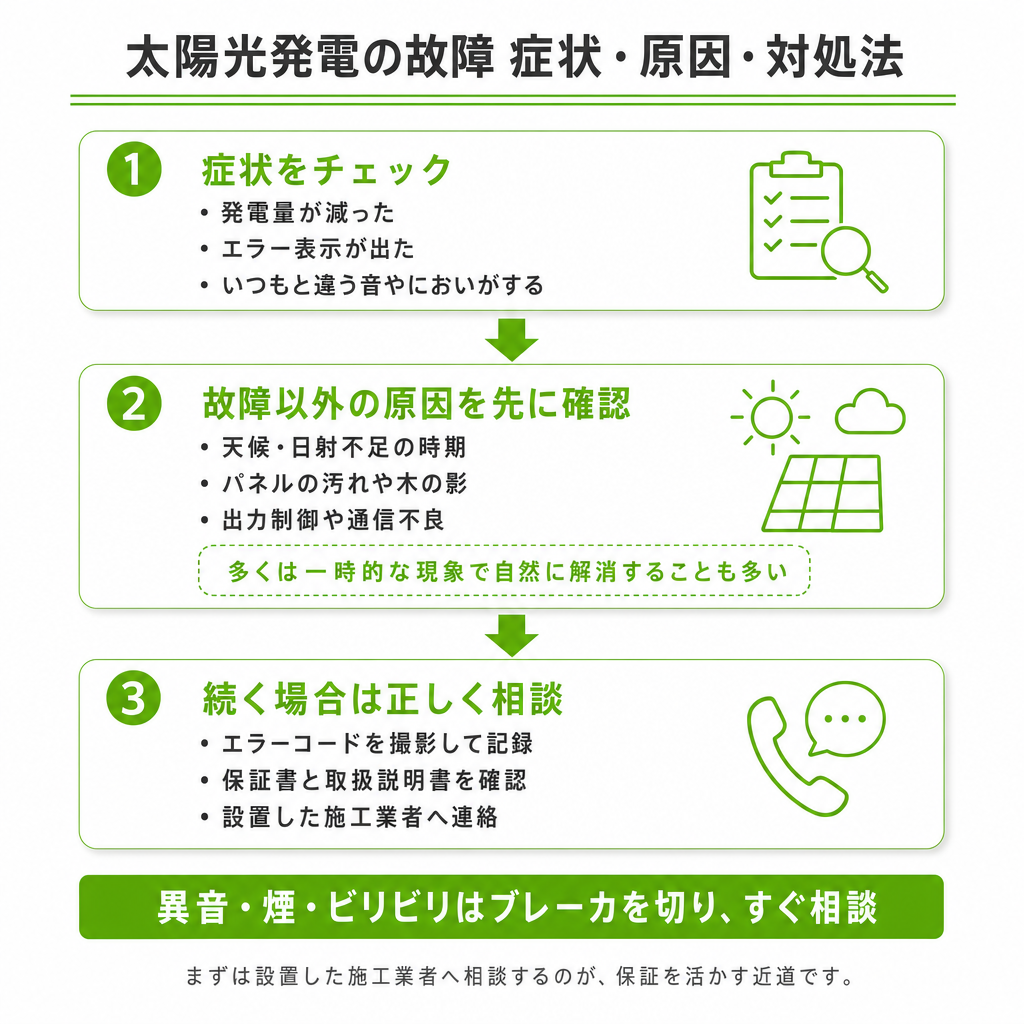 太陽光発電の故障の症状別対処のアイキャッチ画像
