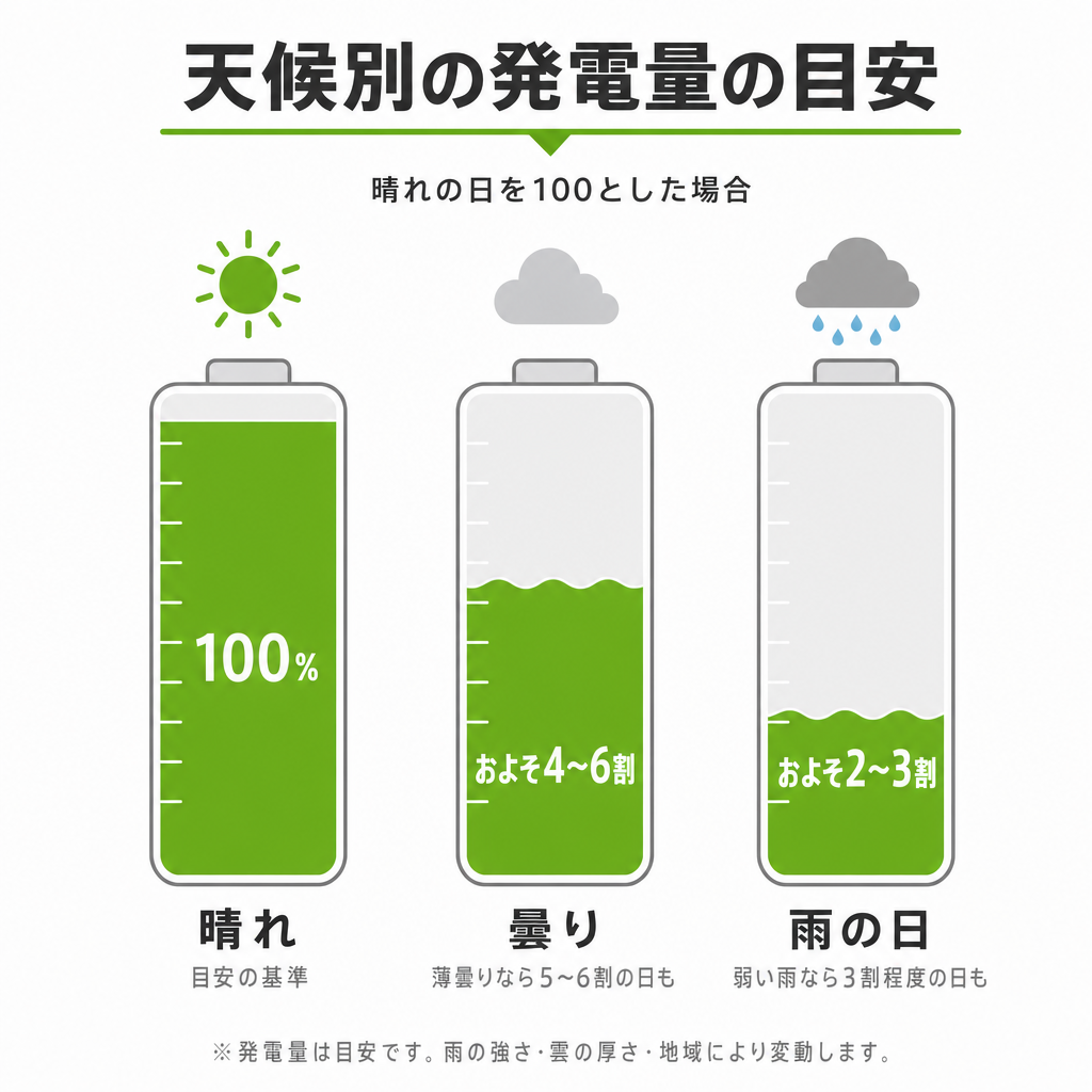 雨の日でも太陽光パネルに散乱光が届き発電する仕組みのイメージ画像