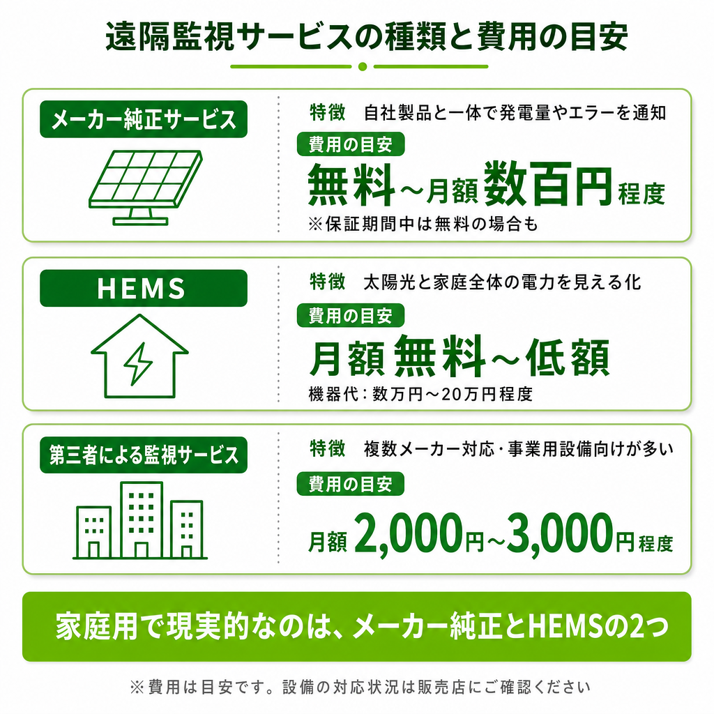 家庭で利用できる遠隔監視サービスの種類のイメージ画像