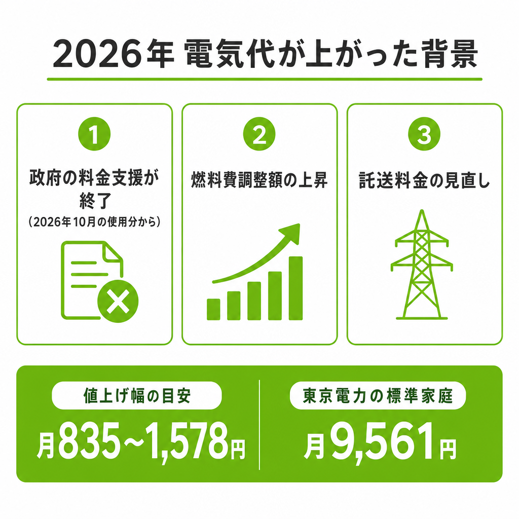 2026年は電気代が上がっている？最近の値動きのイメージ画像