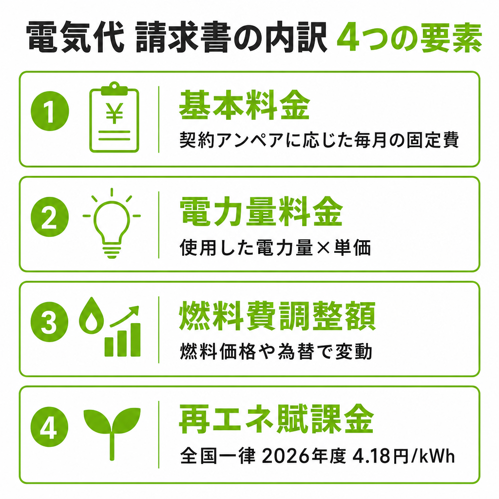 電気代が高い原因は4つの要素に分解できるのイメージ画像