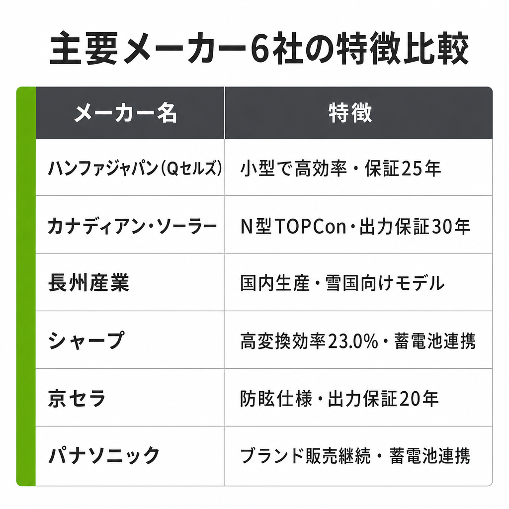 主要メーカーの特徴を比較のイメージ画像