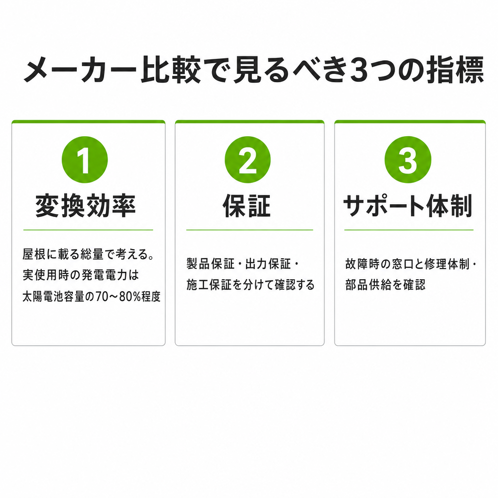 メーカーを比較するときに見るべき3つの指標のイメージ画像